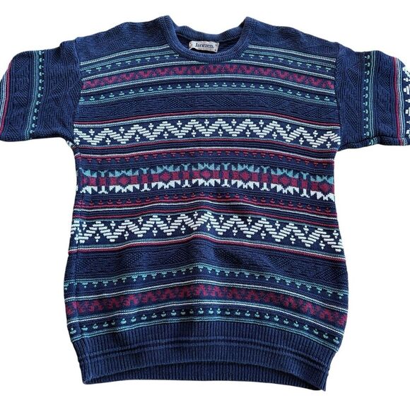 Vintage Jantzen Geo Striped Acrylic Sweater Size M Crewneck Grandpa Dad Preppy - Picture 2 of 8